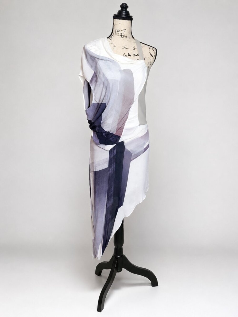 Helmut Lang Asymmetrical One-Shoulder Draped Dress w/ Leather Trim Size 4 - Picture 2 of 15